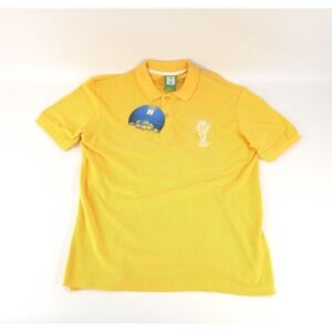 Yellow Colombia NWT polo shirt embroidered 2014 FIFA World Cup trophy logo